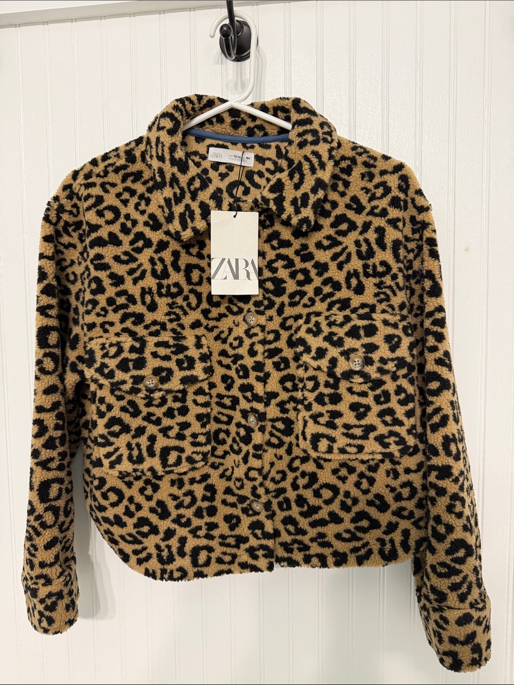 Zara Fleece CROP JACKET Unlined Button Front & Cuffs Chest Pockets NWT